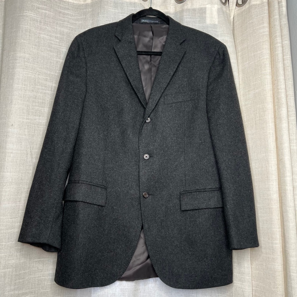 Vintage Polo Ralph Lauren ITALY Wool Cashmere Blazer Jacket Charcoal Size 40‎